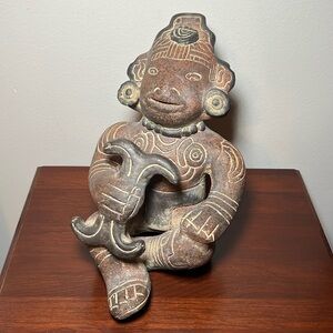Vintage Pre-Columbian Pottery Mexican Reproduction Man with Rattle